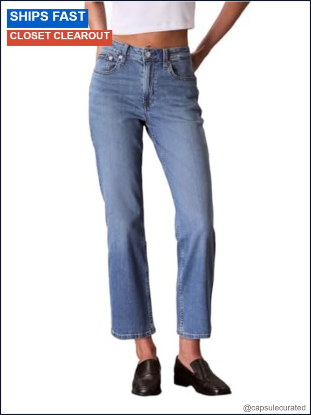 High Rise Straight Fit Jeans 5 Pocket Zip Fly Denim